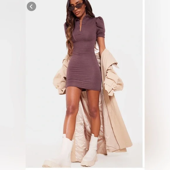 brown dress plt Chance Long Sleeve Mini Dress